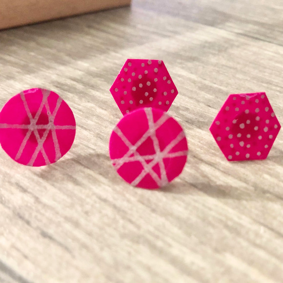Hexagon earrings handmade with matching round-shaped earring set available now - Picture 2 of 6